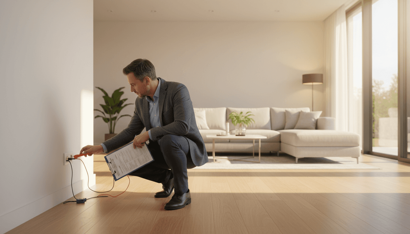 Expert en diagnostic immobilier effectuant une inspection détaillée dans un appartement à Nantes